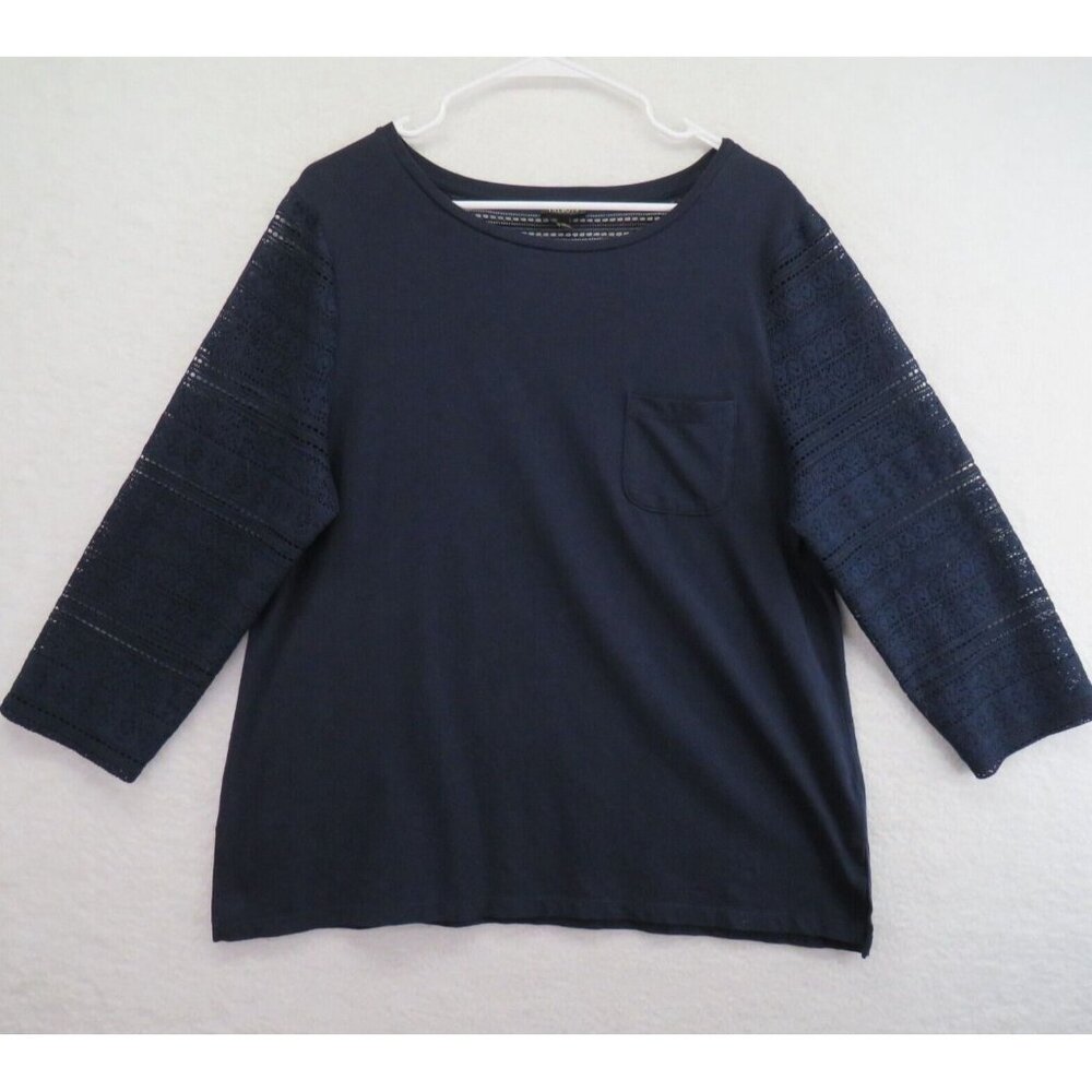 Talbots Shirt‎ Womens Extra Large Lacey Long Sleeve Blue Pocket Tee Stretch